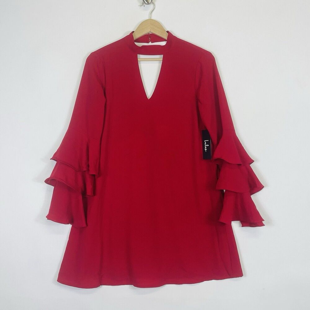 NEW Lulu's‎ Mini Dress Women Small Aesthetic Aspirations Red Flounce Sleeve